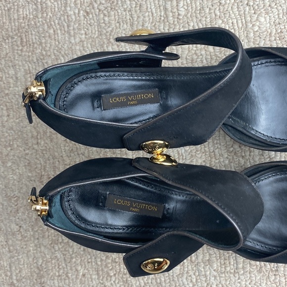 Louis Vuitton Nubuck Gold Button D’Orsay Platform Peeptoe Block Heel Sandal 41 - Picture 10 of 13